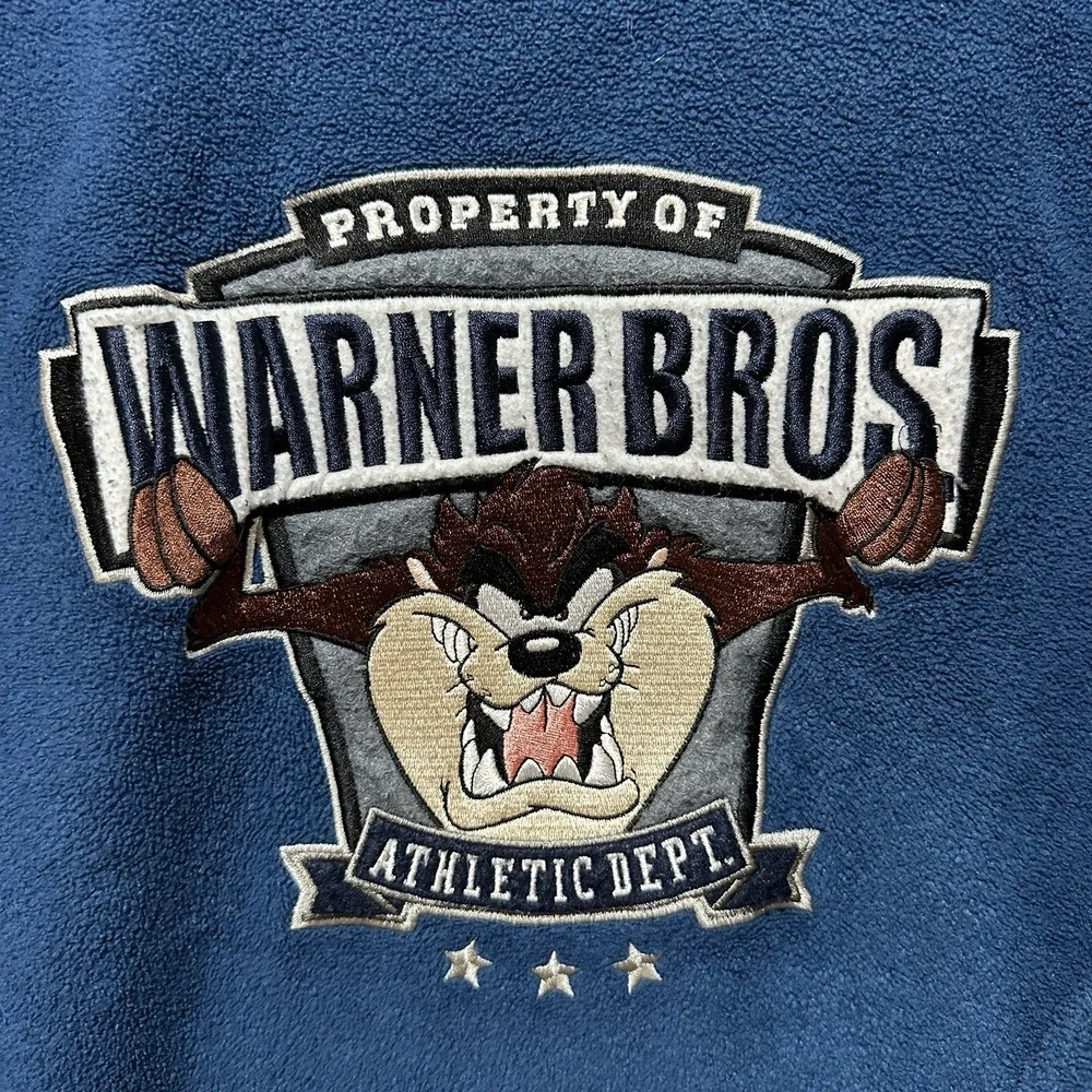 Vintage 90s Warner Brothers Embroidered Tasmanian Devil Taz Fleece Sweater Sz XL